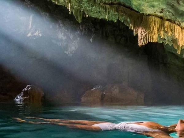 A hidden cave with a saltwater pool.